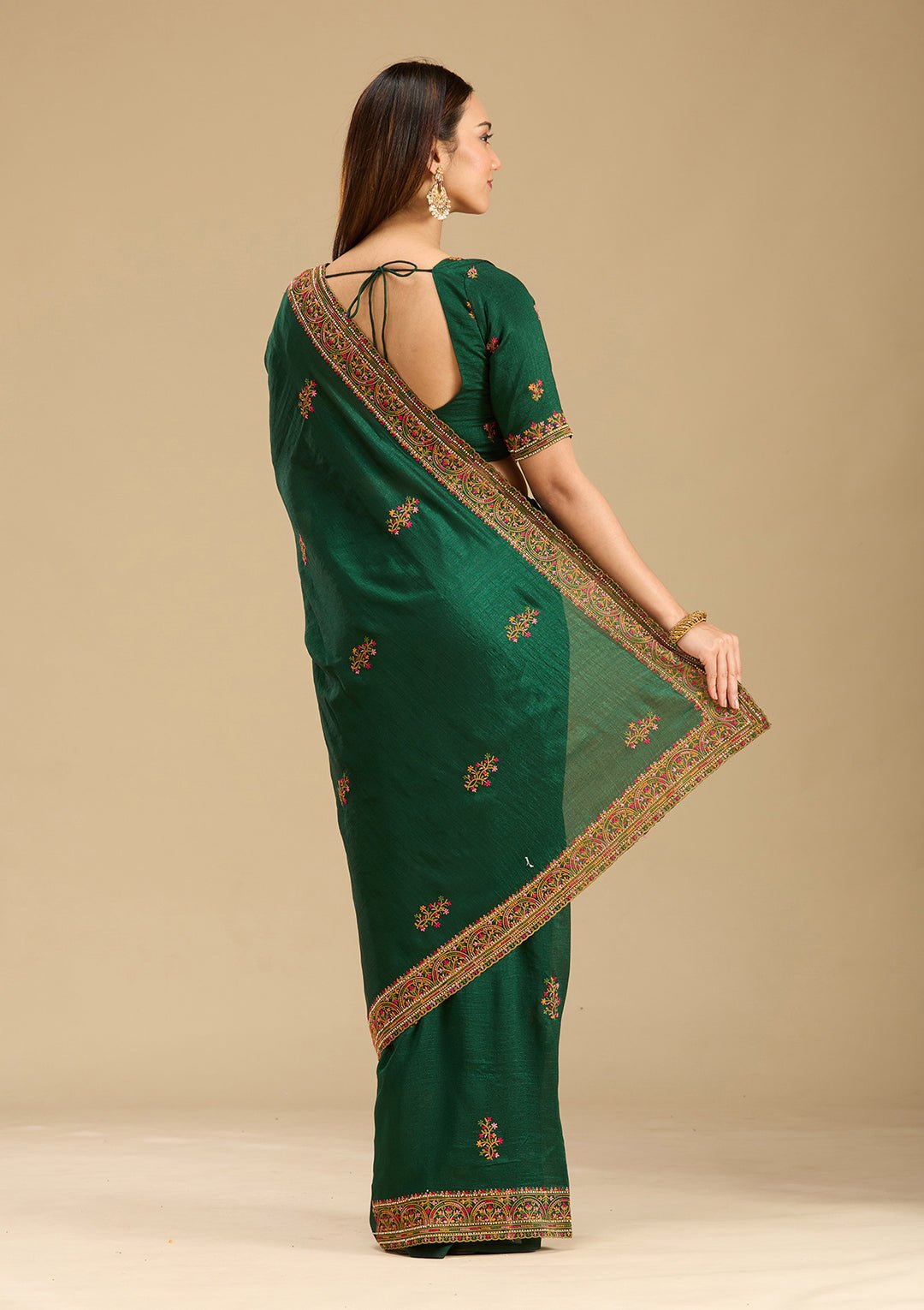 Bottle Green Kashmiri Soft Raw Silk Saree - Image 7